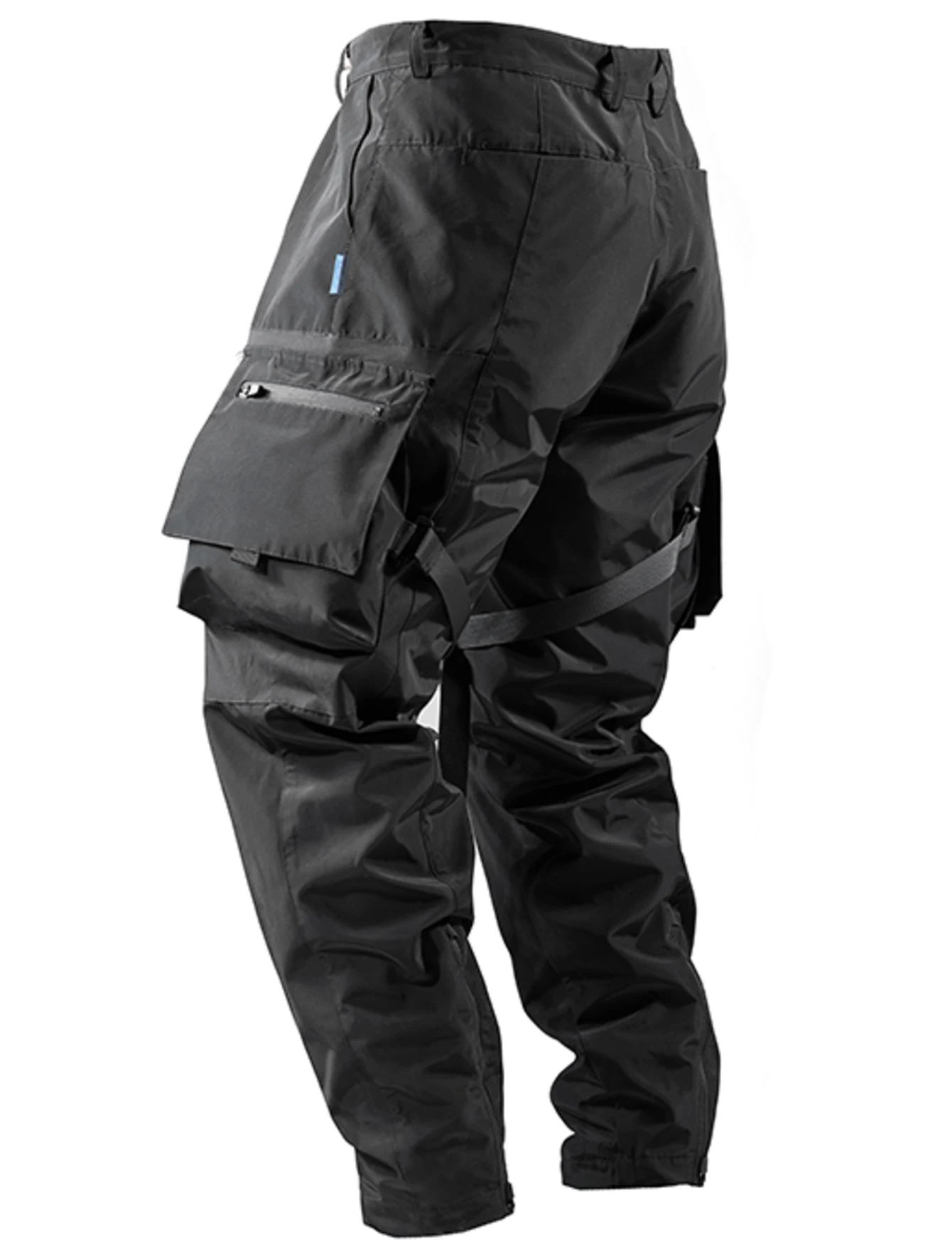 補強されたlusion18aw機能防水ブラックカーゴパンツ、ストラップ付き大きなポケット付きtechwear darkwear trouer