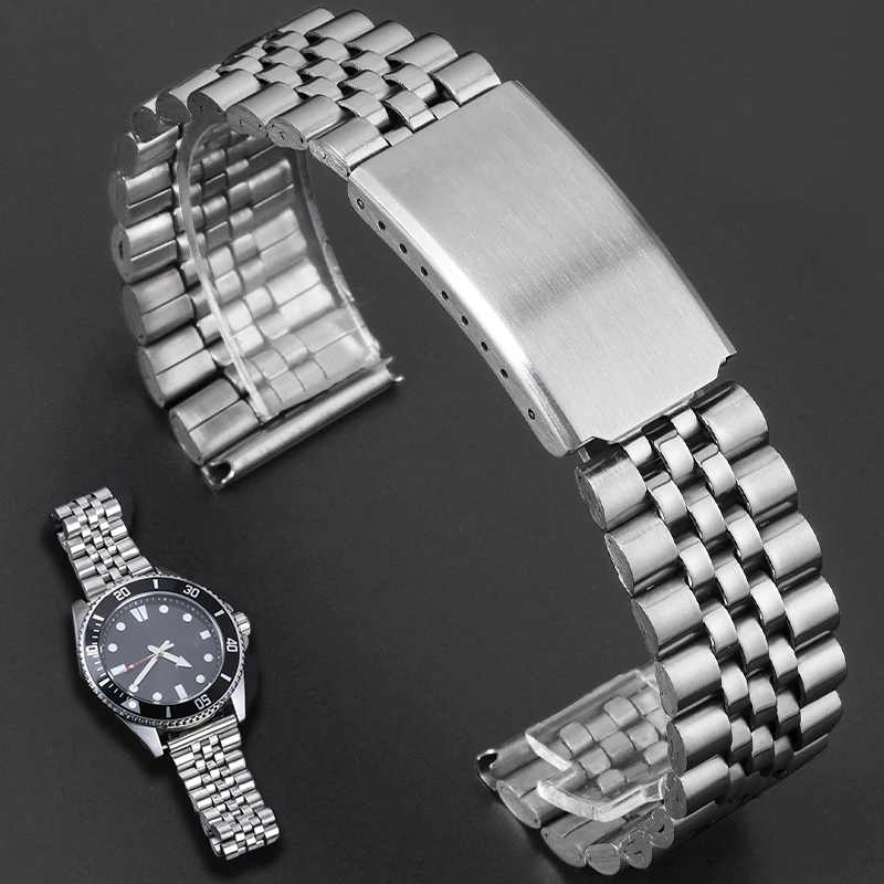 금속 시계 밴드, 스테인리스 스틸 스트랩, 솔리드 밴드, 5 개의 비즈, 시계 팔찌 교체 손목 밴드, 12mm, 14mm, 16mm, 18mm, 20mm, 22mm