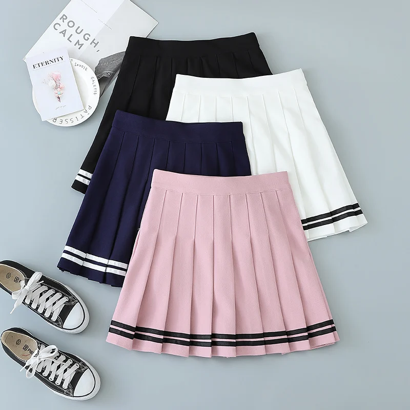 High-Waisted Skirt Elastic Pink Fairy Grunge Black Mini Pleated Skirt Woman Fashion 2022 Summer Clothes School Girl Uniform