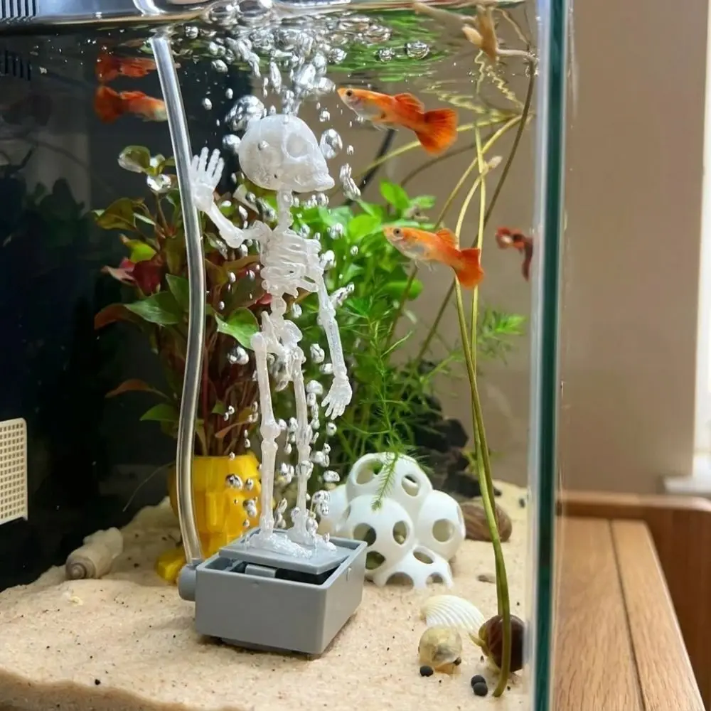 3D Printed Dancing Skeleton Aquarium Bubbler Air Driven Plastic Dynamic Skeleton Bubbler Gothic with Air Tube