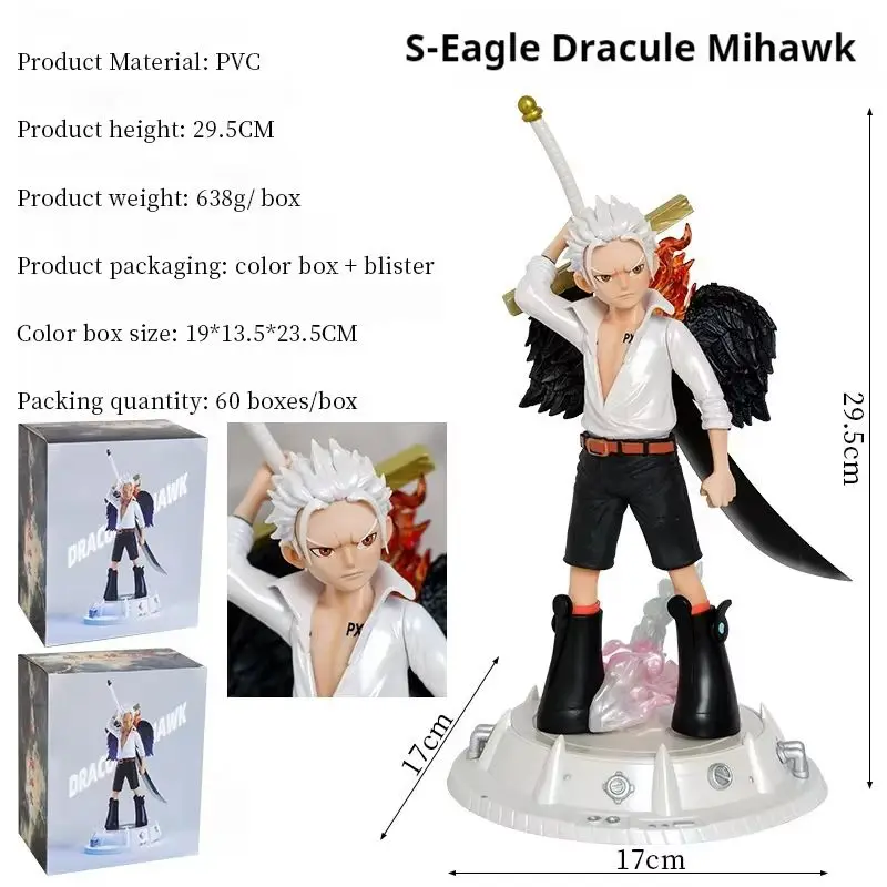 New 29.5cm One Piece S-Eagle Dracule Mihawk Seraphim Action Figure Anime Pvc Model Desktop Decorations Boys Doll Toys Gifts