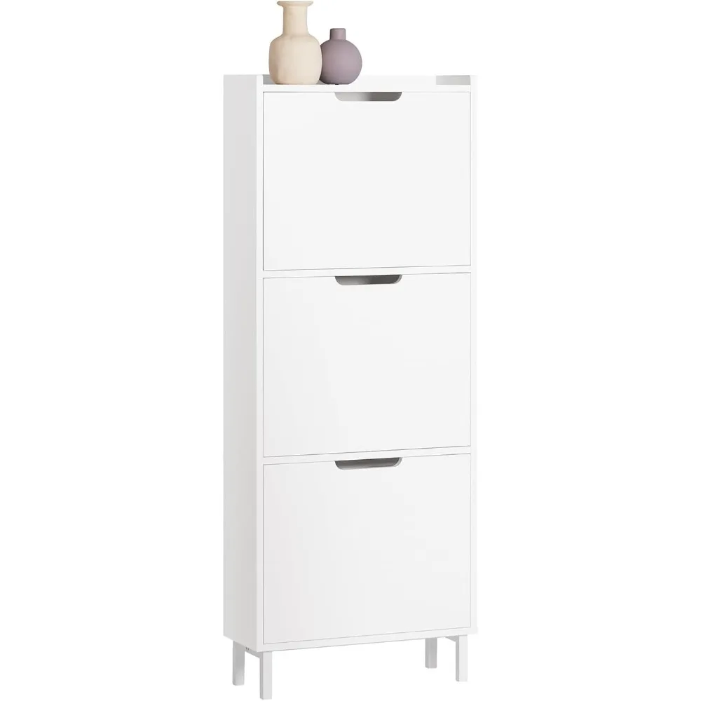 Narrow Freestanding Shoe Cabinet with 3 Flip-Top Drawers for Entryway Storage and Shoe Organization
