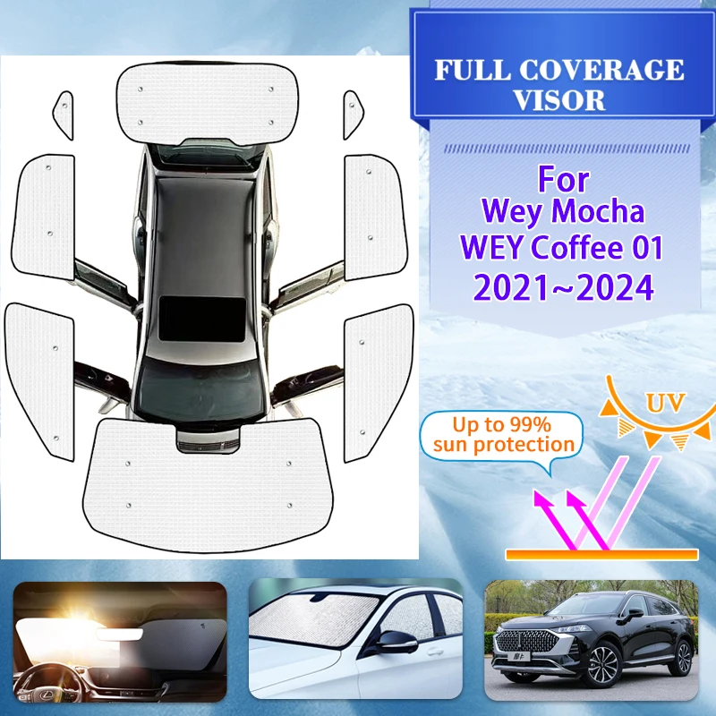 

Car Full Sun Visors For WEY Mocha Coffee 01 PHEV 2021~2024 2023 Car Anti-UV Window Visor Sun Protection Sunshades Accessories