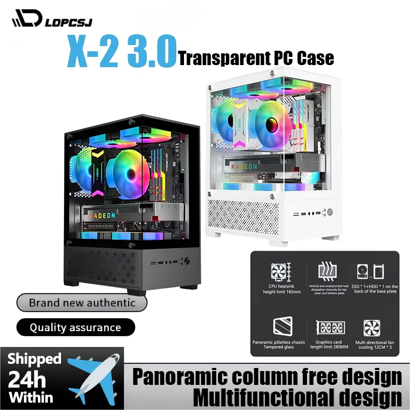 

LDPCSJ X2 Computer Case M-ATX Mini-ITX Motherboard Seaview Room Side Transparent Desktop Chassis USB3.0 Support 240 Water Cooler