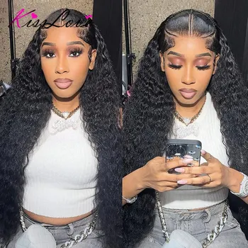 Kisslove-ディープウェーブプレブレイドレースフロントウィッグ、目に見えないhdレースフロントウィッグ、人間の髪の毛、すべてのかつらに対応