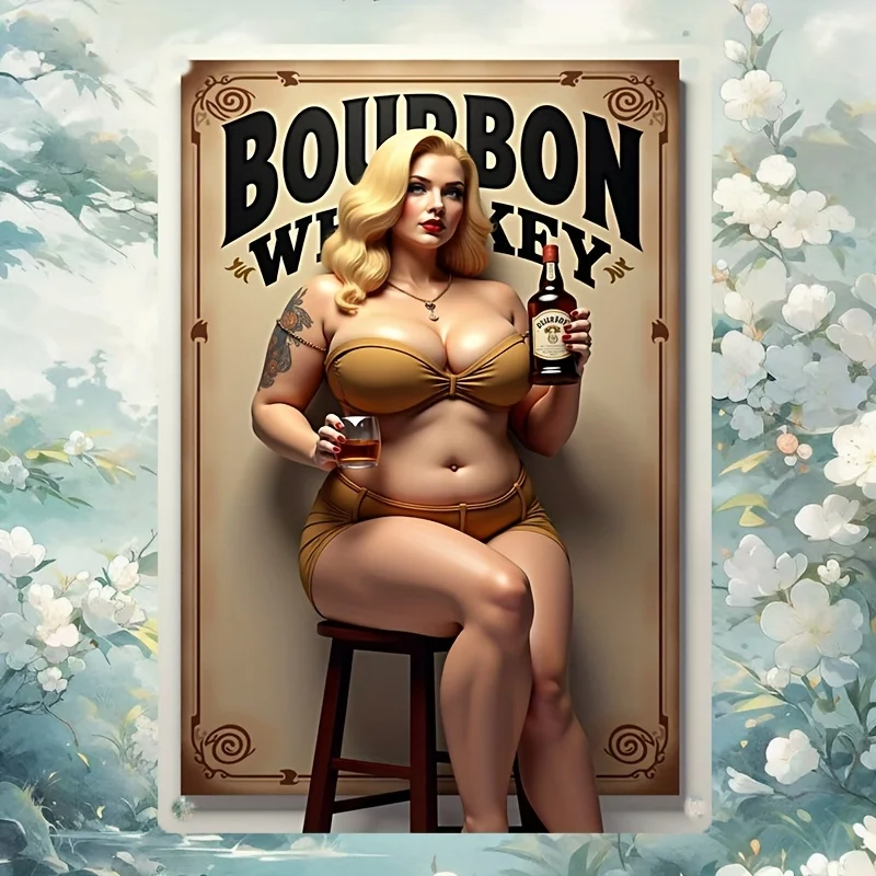 Vintage Metal Tin Sign - Retro Bourbon Whiskey Poster, , Traditional Bar & Home Decor, for Garage, Cafe, Restaurant Hotel, Cafe