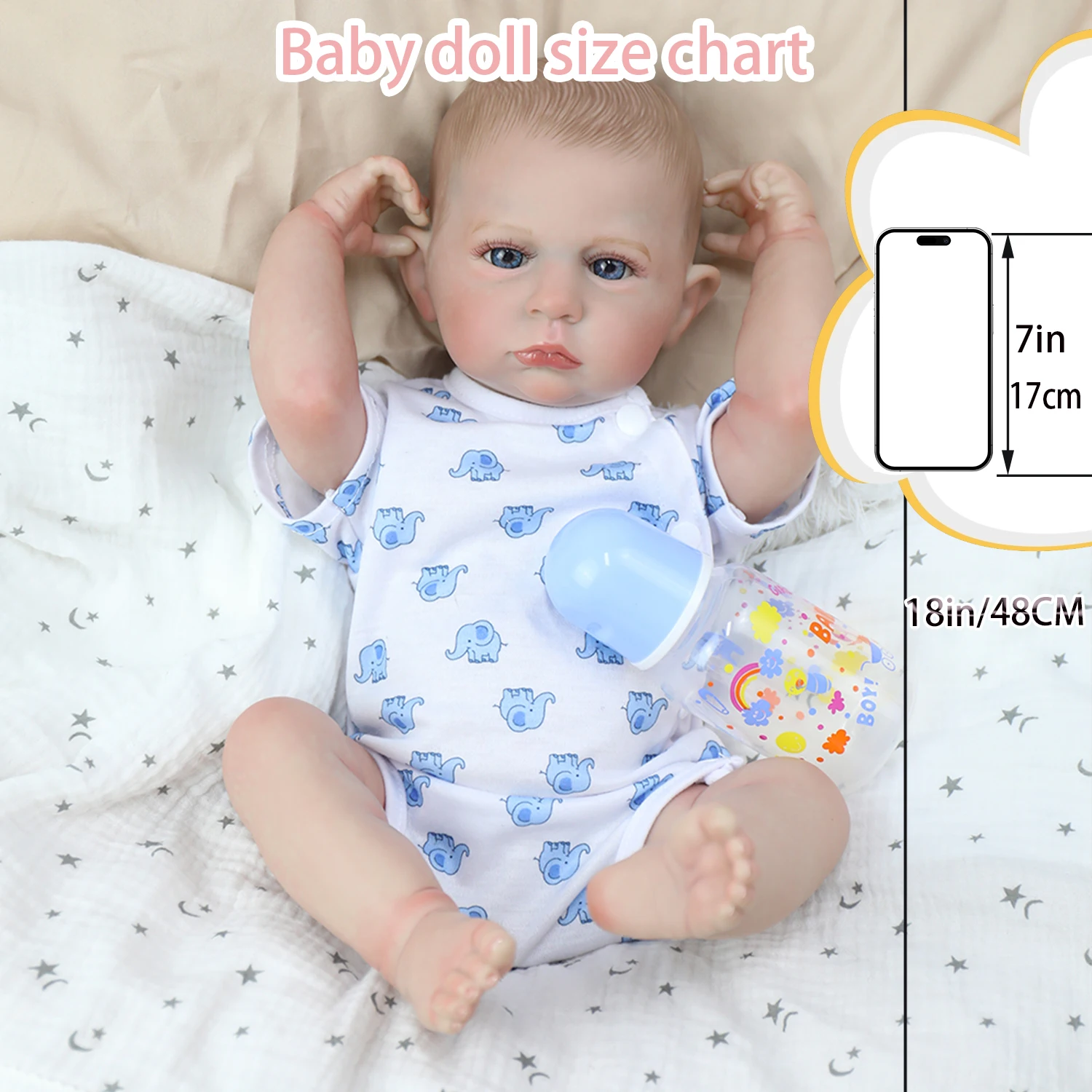 18inch Cameron Bebe Reborn Baby Dolls Boy Lifelike 3D Skin Painted Hair Realistic Vinyl Doll Collectible Art Doll for Girl Gifts