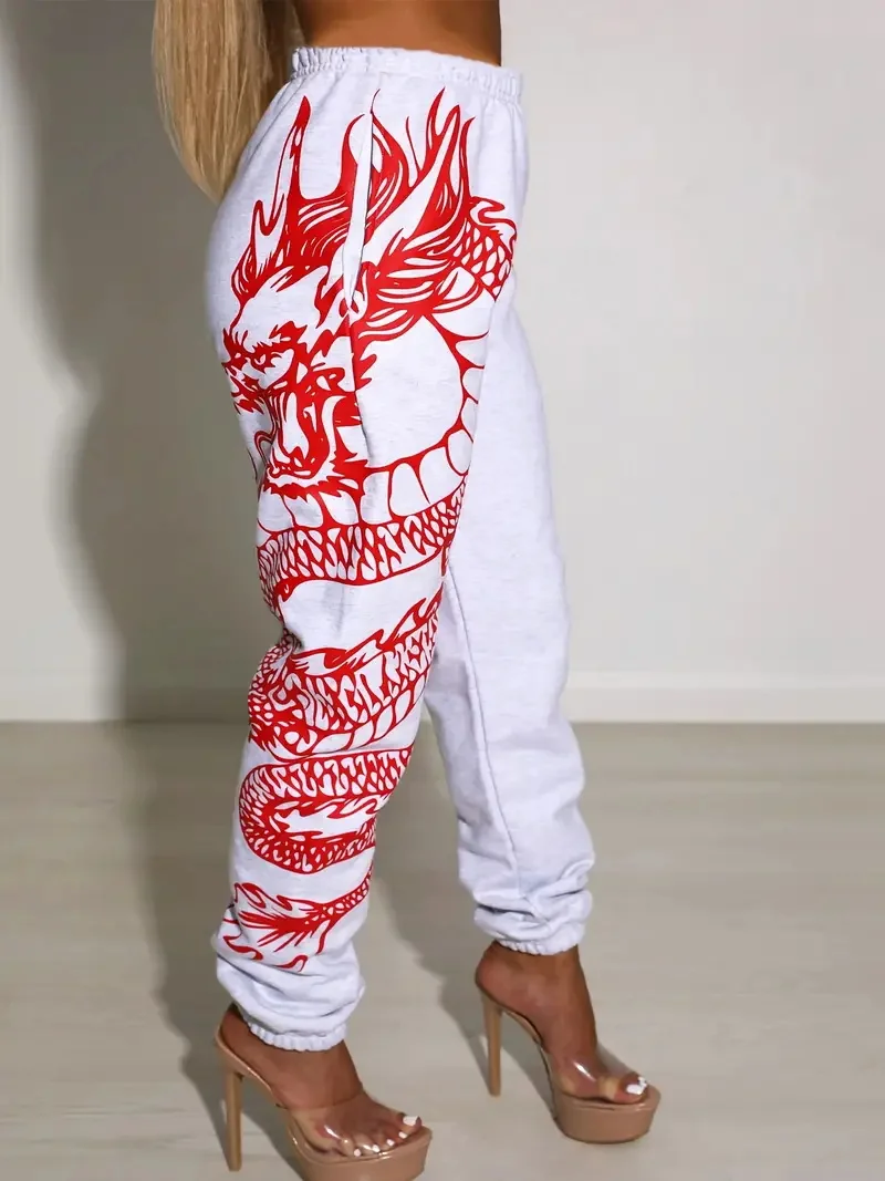 Women Fashion Elastic Waist Sports Casual Harem Pants Femme Joggers Trouser Printed Sweatpants