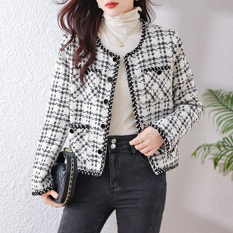 Graceful Socialite Short Tweed Oberbekleidung High-End Damenbekleidung Plaid High Sense Socialite Top Eleganter Blazer Koreanischer Mantel