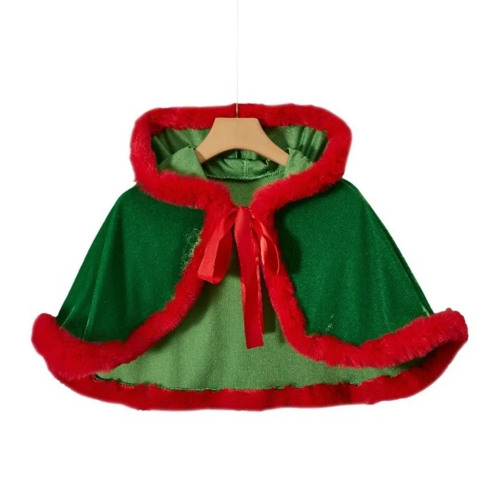 Simple Polyester Christmas Hooded Cloak Plush Warm Xmas Cape Shawl Cosplay Costume Santa Claus Costume Adult