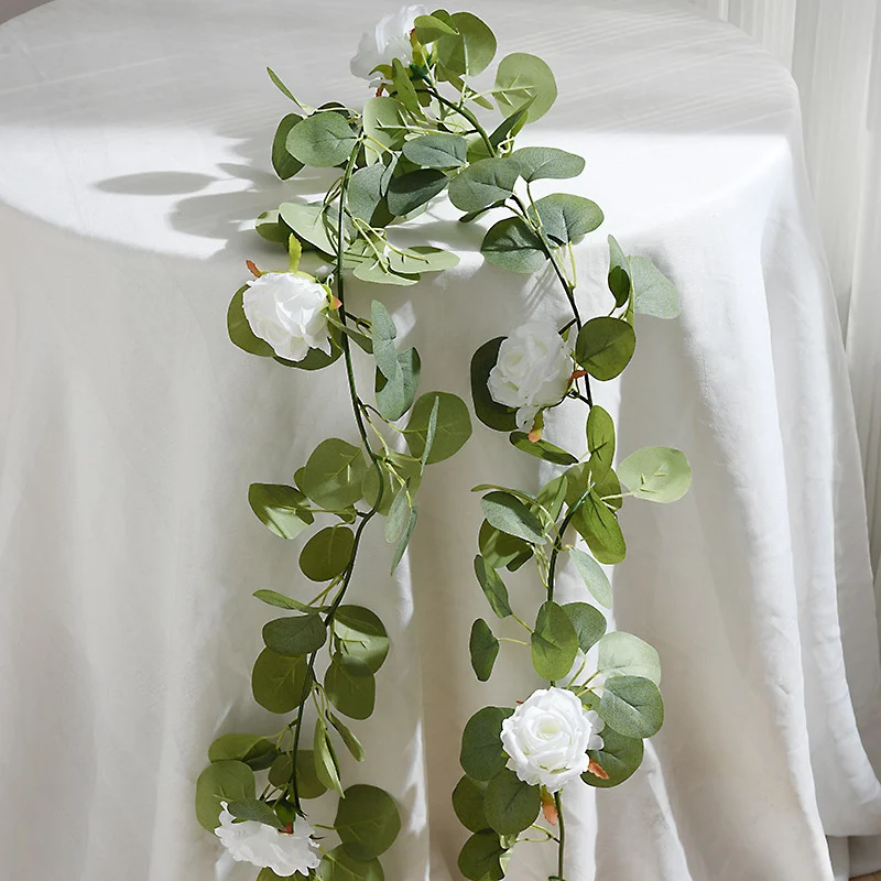 170Cm Kunstbloemen Zijden Roos Woondecoratie Gypsophila Eucalyptus Garland Wijnstok Opknoping Planten Voor Wedding Decor