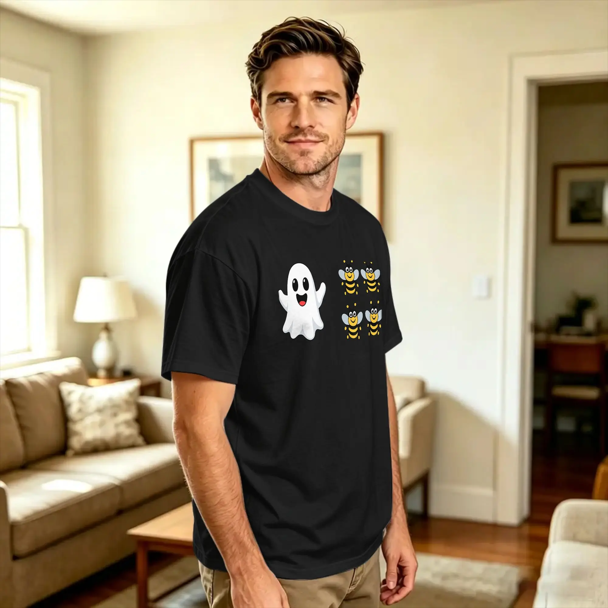 Boo Bees Ghost Bees Boo 4 Bees Funny Halloween Cotton T-Shirt For Men's Beach  Y2K Funny T-Shirts Novelty Tees Oversize DIY Tops