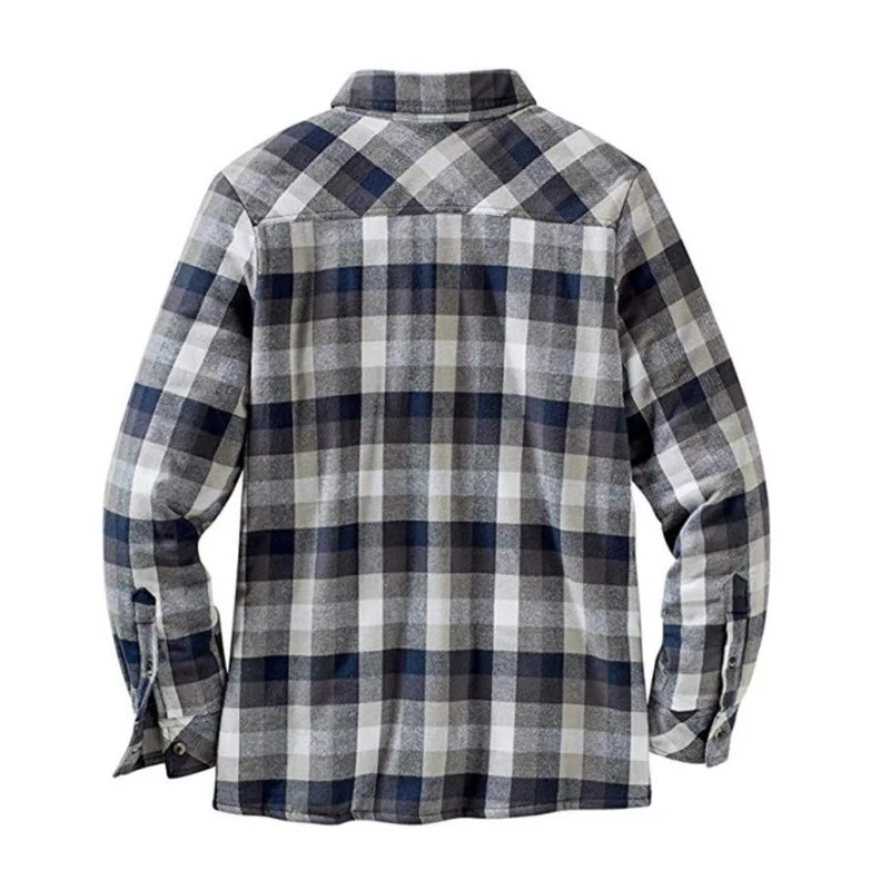 Men\'s Flannel Shirt Jacket Chest Pocket Fleece Lined Long Sleeve Button Down Shirts Jacket For Man Fall Winter Warm Clothing