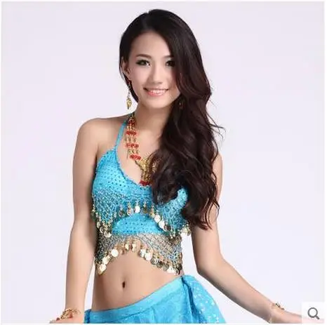 New arrival mesh gold coins belly dance top momen sleeveless belly dance body tops sexy top 10 colors