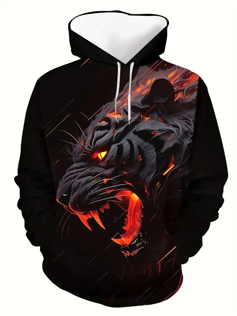 أزياء النمر الجرافيك الرجال الأزياء 3D طباعة هوديي الشارع الشهير هوديس طويلة الأكمام مقنعين الجيب الأمامي ربيع الخريف البلوز