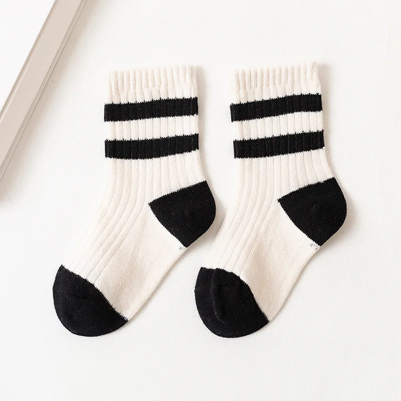 1-12 Years Cotton Children Socks Japan Style Black White Stripes Baby Tube Socks Spring Autumn Boys Girls School Sports Socks