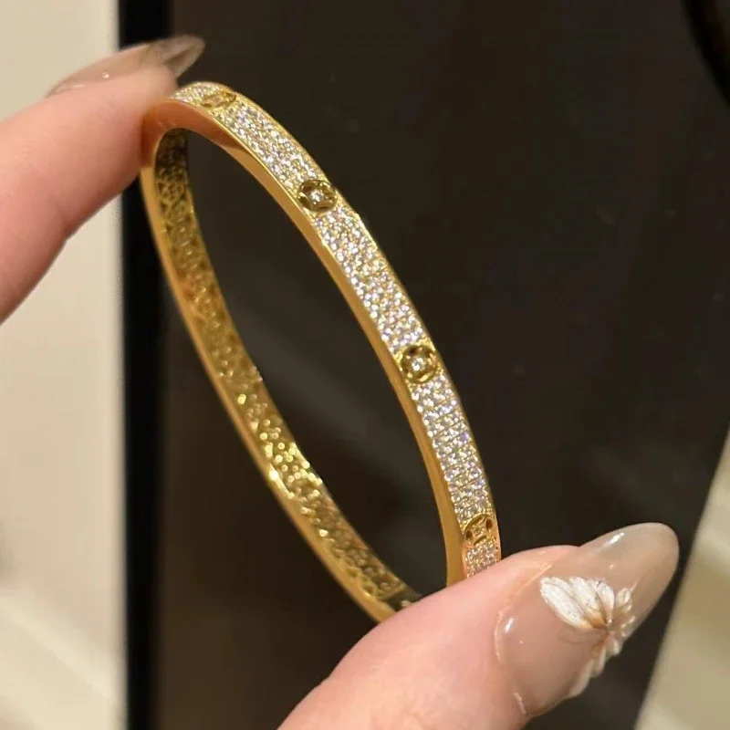Classic Light Luxury Retro Half Circle Full Diamond Copper coin design Bracelets for women Exquisite Charm bangles Jewelry view 3