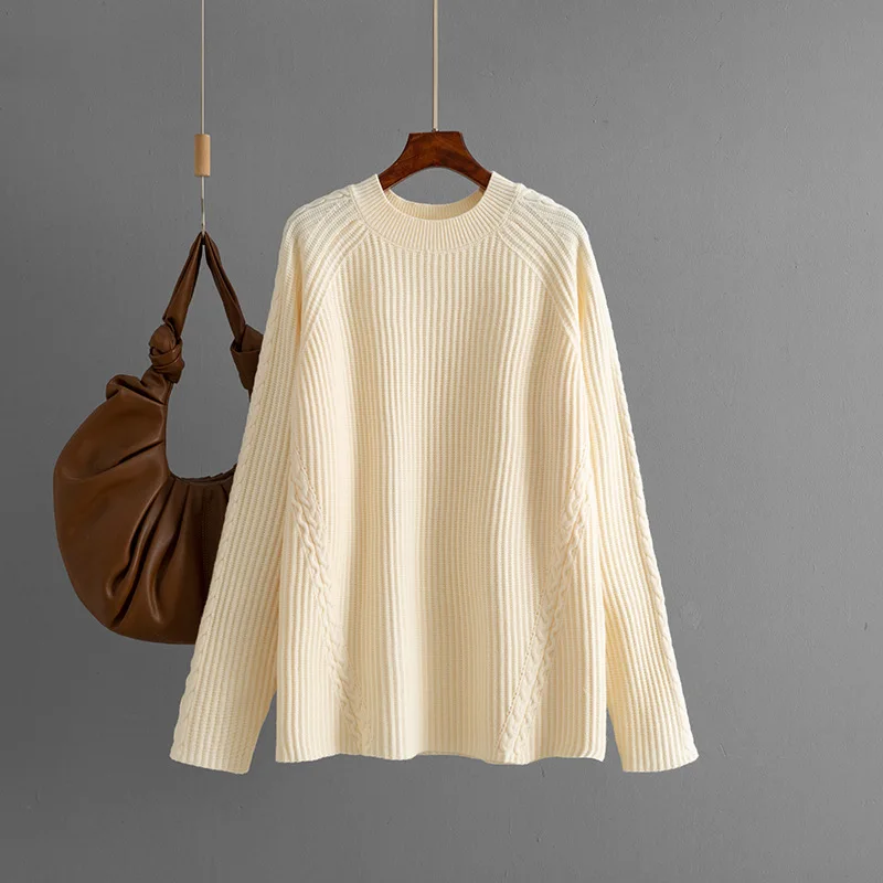2025 Autumn Winter Sweater Women, Round Neck Loose Knit Casual Solid Color Knitted Base Shirt
