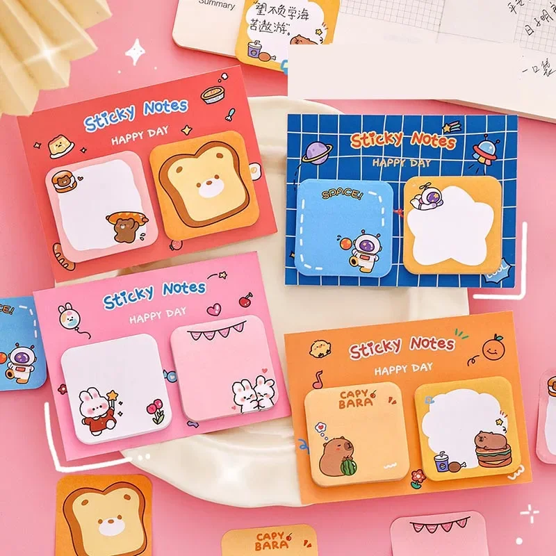 24pcs /lot Cartoon Capybara Memo Pad Astronaut Rabbit Sticky Stationery Notes Label Notepad Planner Sticker Post School Supplies