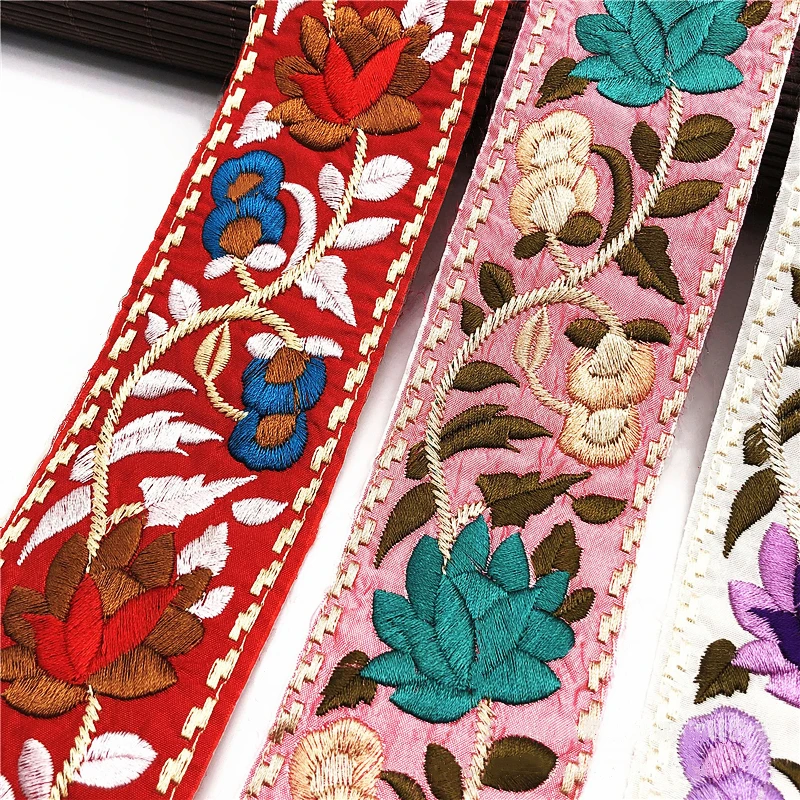 10yards Flowers Ethnic Embroidered Lace Trim Jacquard Ribbon for Garment Accessories DIY Craft Making Flower Sewing