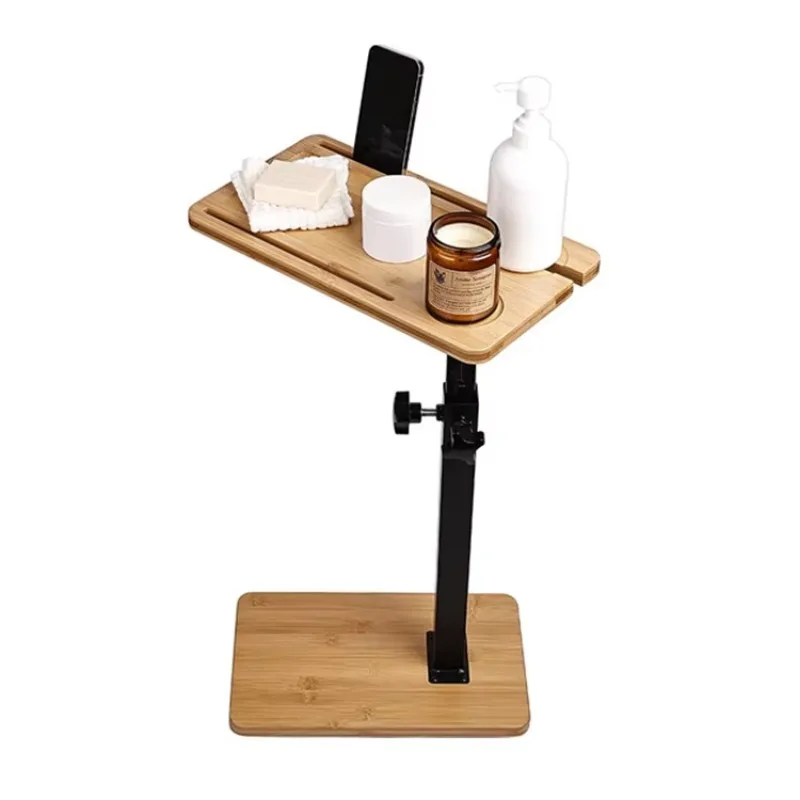 Modern bathroom products Bathtub bedside tray 360 rotating environmentally friendly bamboo bathtub tray table height adjustable