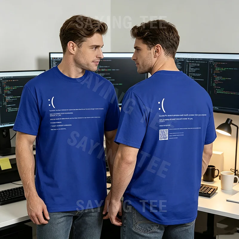 Lustiges Blue Screen of Death Geek Halloween Party Grafik-T-Shirt für Männer, Mode 404-Seiten-Druck, Programmierer Casual T-Shirt aus Baumwolle – Detail 8