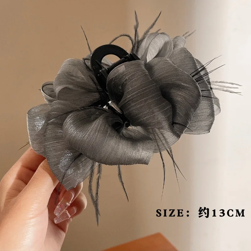 Korean Ribbon Feather Bow Hair Claws for Women Girls Hair Clip Simple Elegant  Barrette Black Grab Clip Fashion Hair Accessories