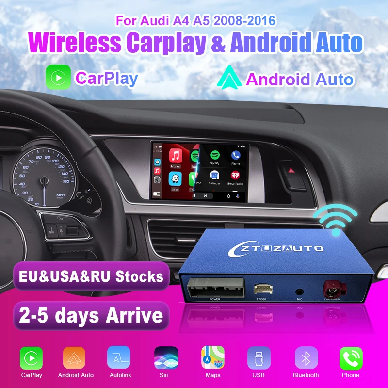 Interfaz inalámbrica CarPlay Android Auto para Audi A4 B8 A5 2008-2016, con funciones de cámara de visión trasera AirPlay Mirror Link