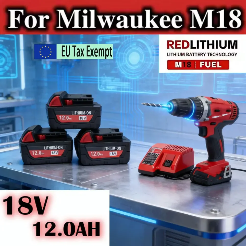 Batteria ricaricabile da 12000 mAh 18V per Milwaukee M18, compatibile con utensili Milwaukee M18B5 XC 48-11-2402 48-11-2411 2604-22