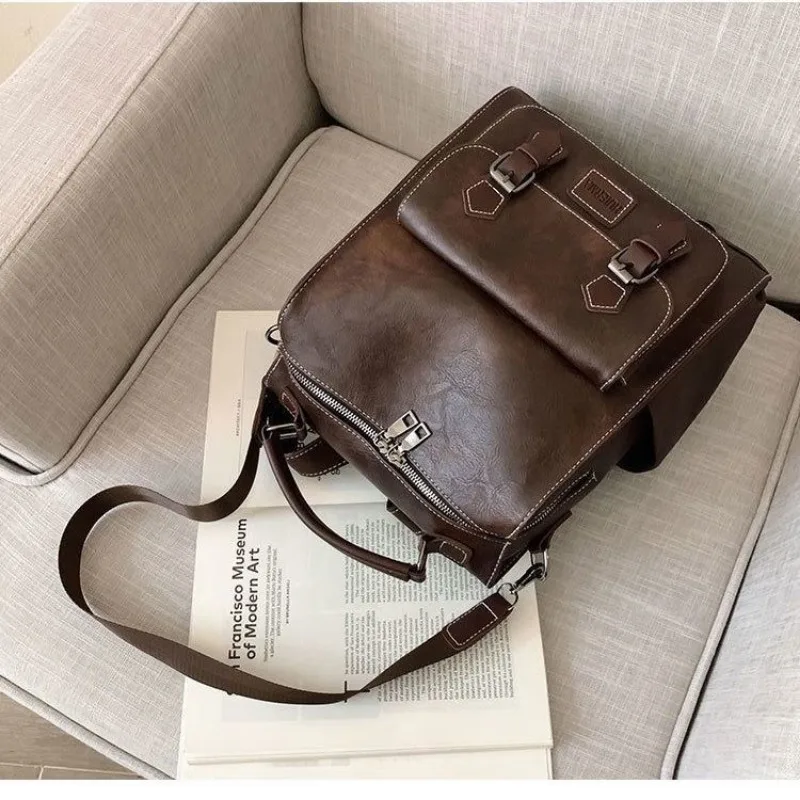 Richme Vintage Maillard Backpacks Women 2024 New Trend Large Capacity Students Casual Daily Bolsa Feminina College PU Bag Female