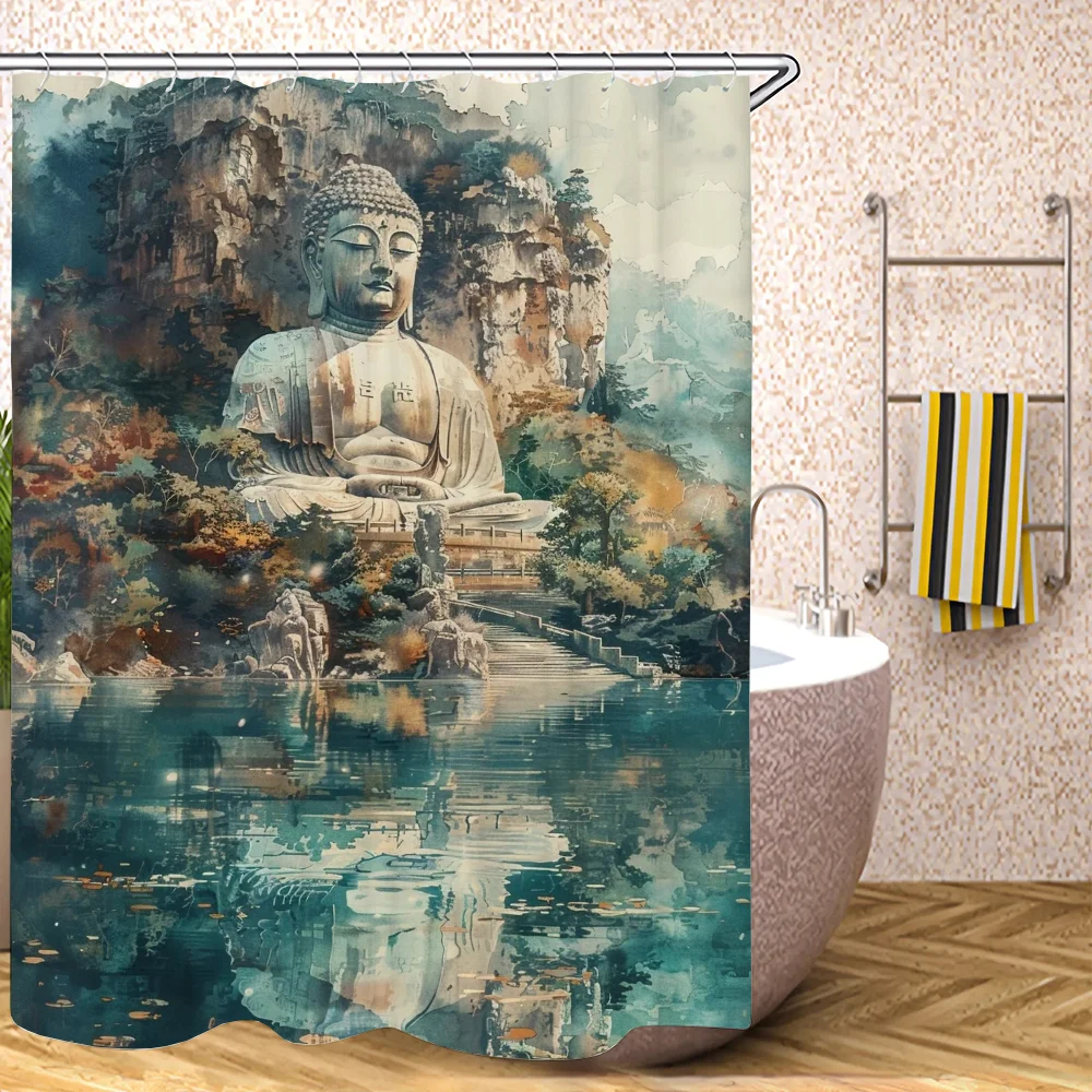 The Big Buddha in the Deep Mountains Shower Curtain for Bathroom Accessories Set Folding Partition Bath Curtains Bedrooms Things