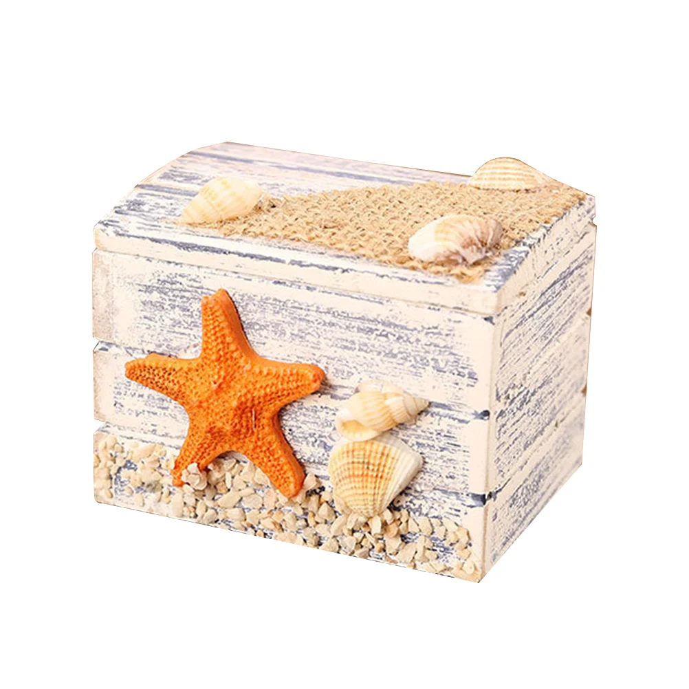 2Pcs Wooden Jewelry Box Mediterranean Style Storage Organizer Sundries Case Desktop Decoration Gift Box Sea Star Pattern