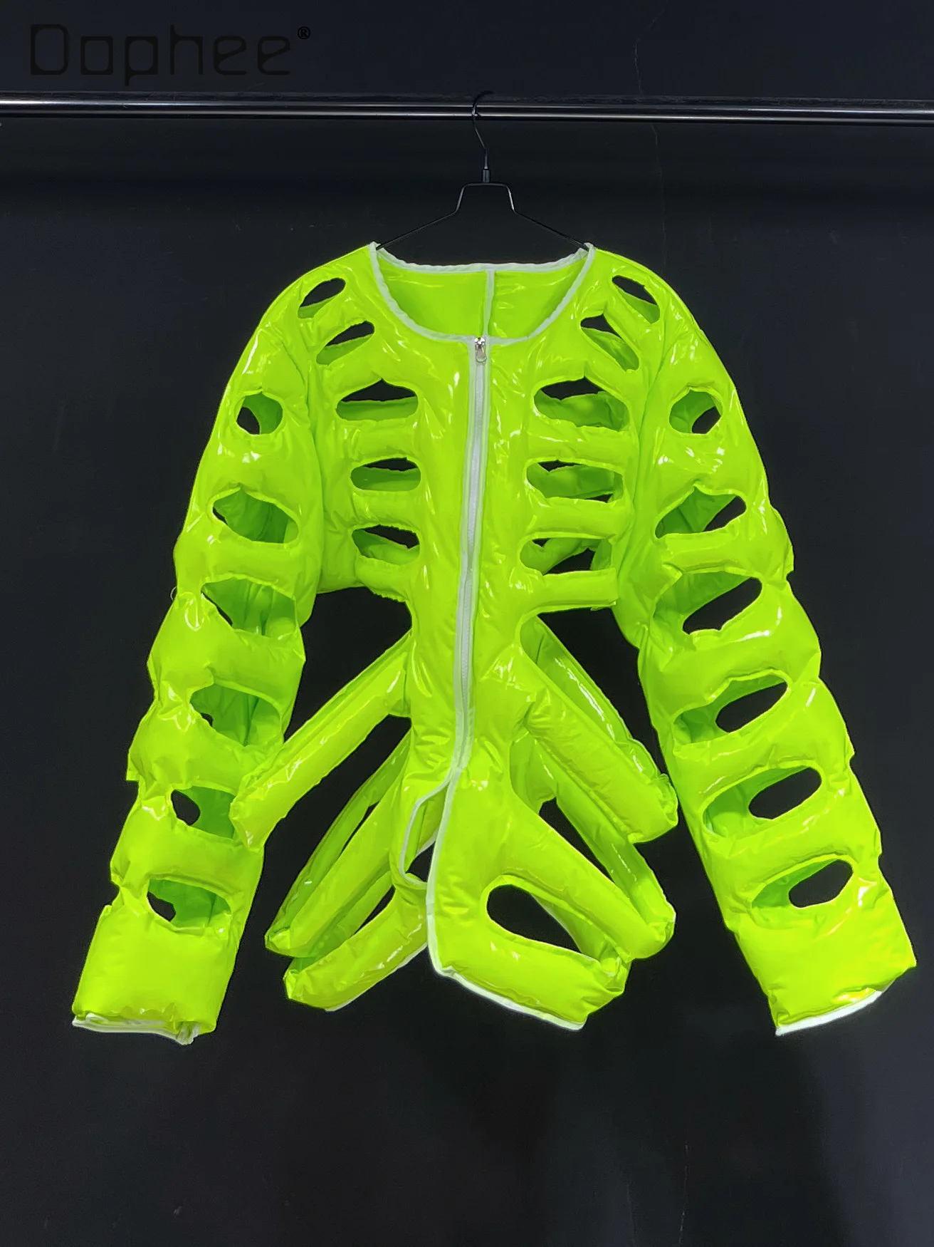 2025 New Glossy Pu Street Dance Jackets for Men Three-dimensional Tailoring Hollow Vest Jacket Trendy Thickened Men Clothing