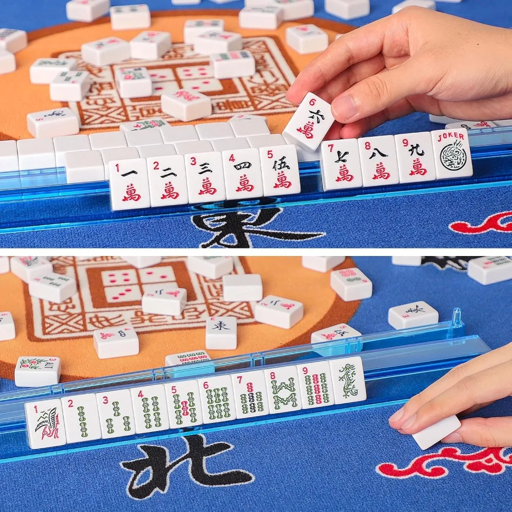 

Complete American Mahjong Set 166 White Tiles with 4 Rack Pushers Black Carrying Bag