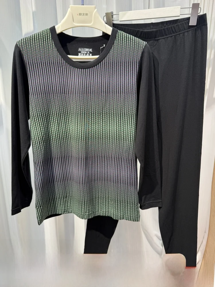 new-シリーズメンズ快適な長袖コットンライクラモーダルラウンドネック暖かさセット秋冬ホーム服下着