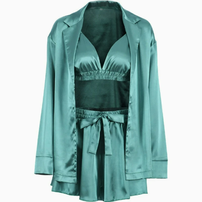 

2026 Spring Halter Short Cardigan Home Wear Three-piece Set New Fashionable French Elegant Comfortable High-end Pajama Women's