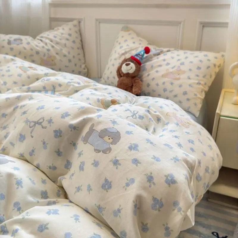 

Blue Dog Bedding Set Soft Duvet Cover In Stcok Flat Sheet Pillowcase Girls Boys Single Double Full Size New Comforter Cover