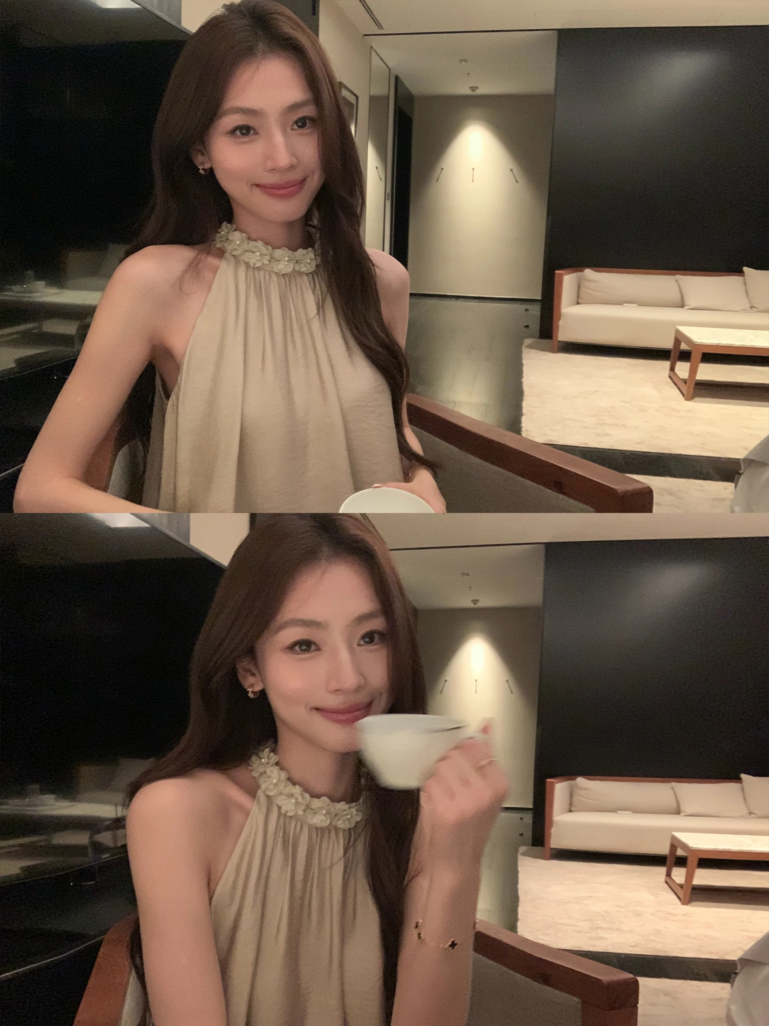 Pusumede Romantic Flower Bouquet Sleeveless Hanging Neck Top Women's Loose Atmosphere Feeling Strap Vest High Collar Design