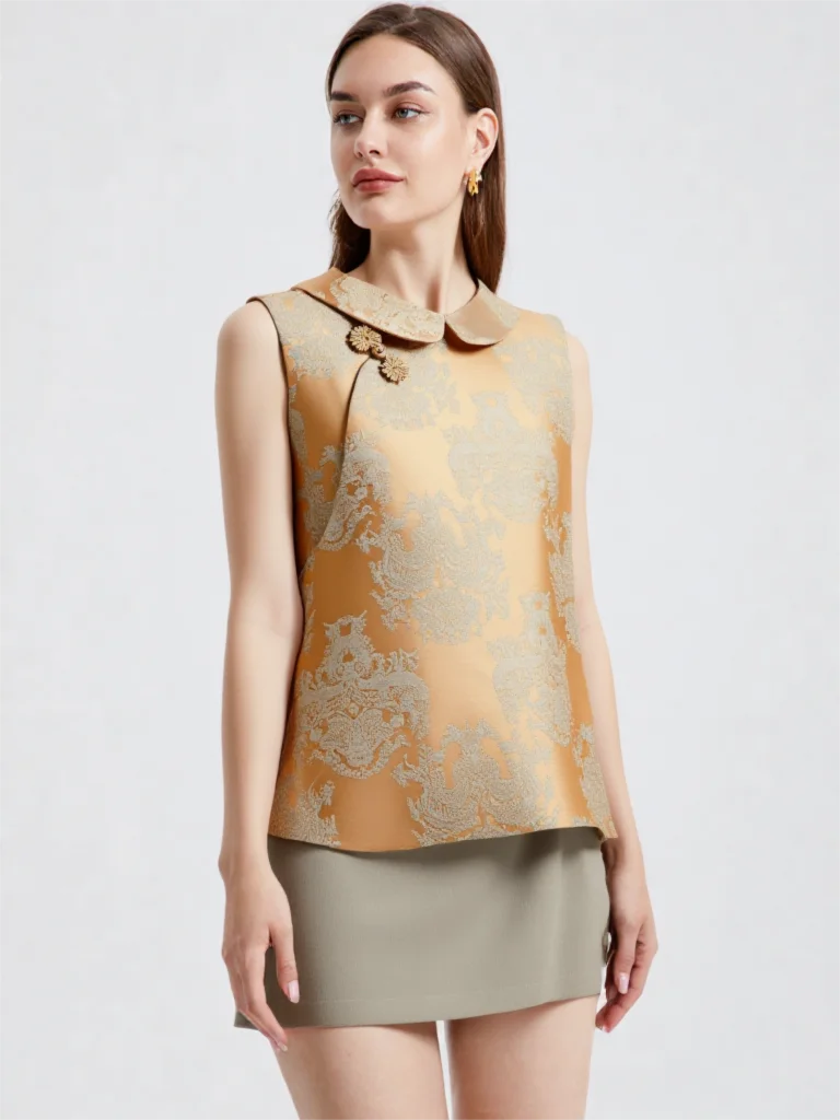 

Chinese Style Floral Jacquard Vest Top 2026 New Spring Women‘s Vintage Embroidery Baby Doll Collar Sleeveless Blouse