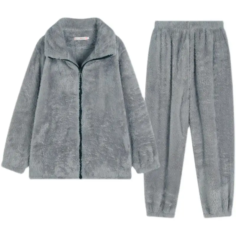 Couple Pajamas Women Autumn and Winter Coral Fleece Warm Suit Flannel Plus Velvet Thickening Men and Women\'s Home Service