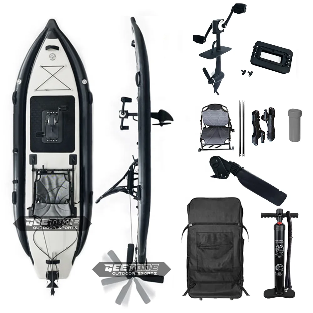 

GeeTone Drop Shipping Hot Sale Inflatable Boat Rubber Boat PVC Foot Pedal Fishing Kayak With Fishing Rod Holder