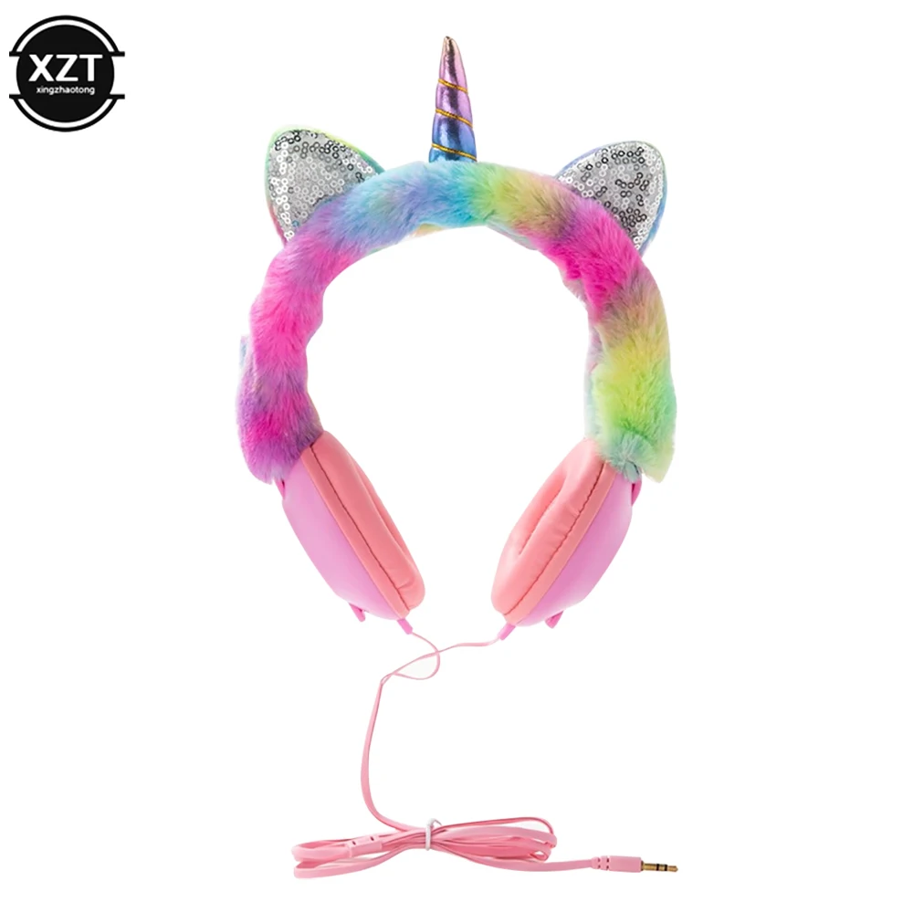 Jednorożec słuchawki przewodowe na zestaw słuchawkowy dla dzieci z plątaniną przewód 3.5mm Jack w/Mic do szkoły prezent urodzinowy świąteczny