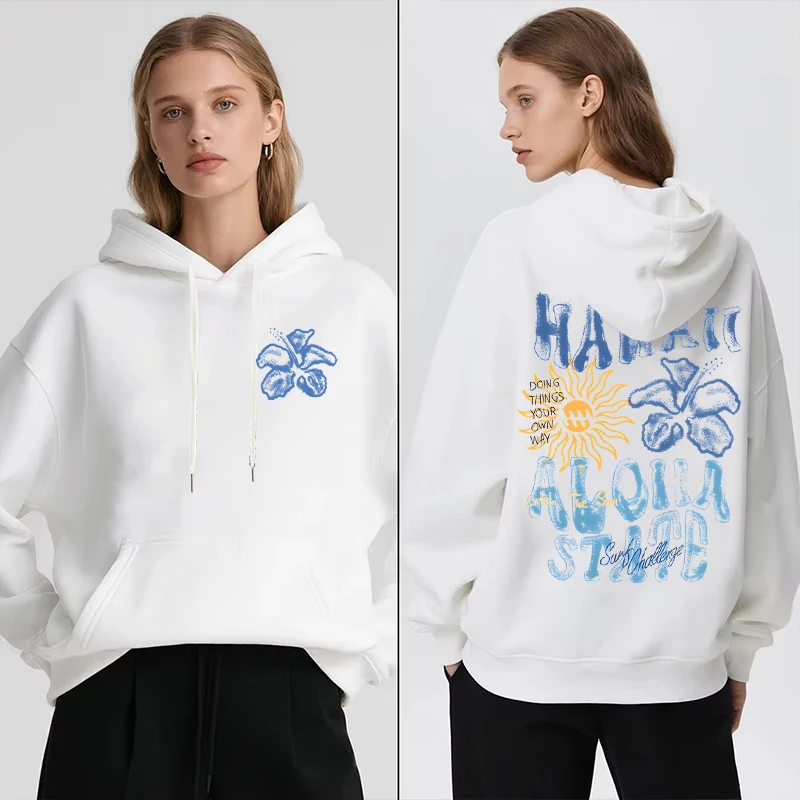 

Hawaii Aloha State Flower Womenn's Hoodies Trendy Multicolor Hoody Casual Vintage Letter Hooded Catch The Sun Ocean Beach Hoodie