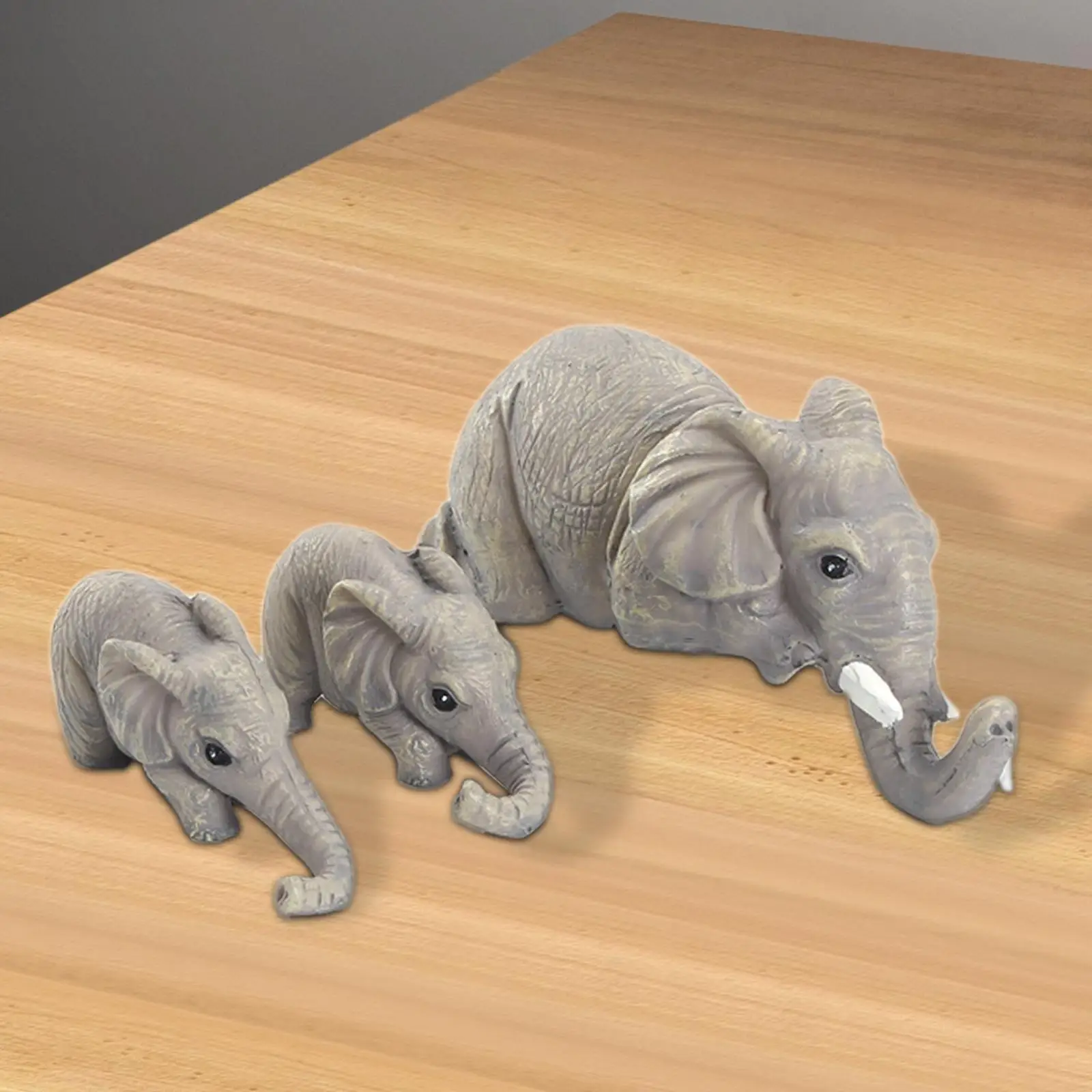 3x Elephant Statues Realistic Cute Birthday Gift Collection Animal Sculptures Ornaments for Office Indoor Bookshelf Study Table