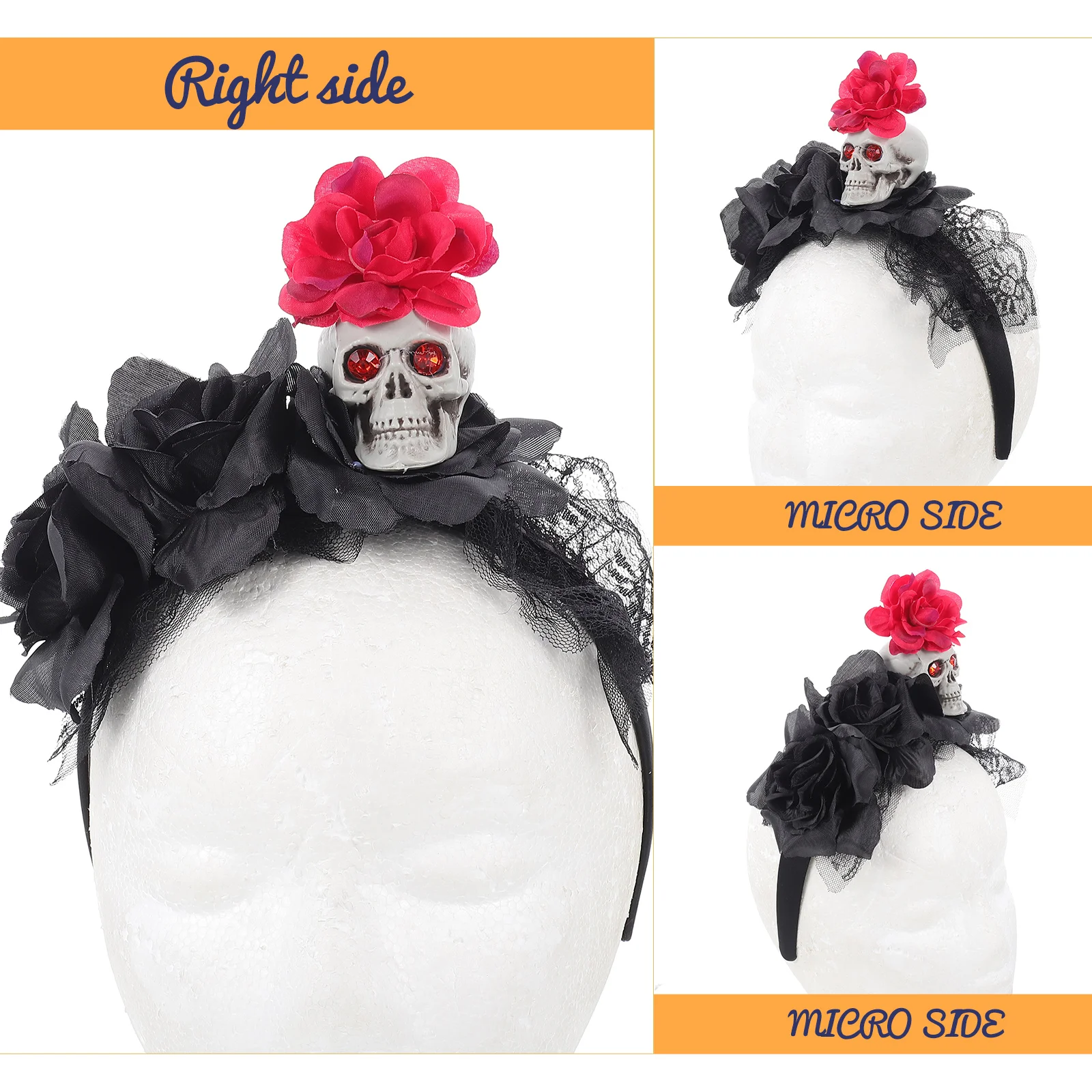 

Skull Headband Hair Halloween Flower Bands Day of The Dead Accessories for Rose Headbands Women Soft