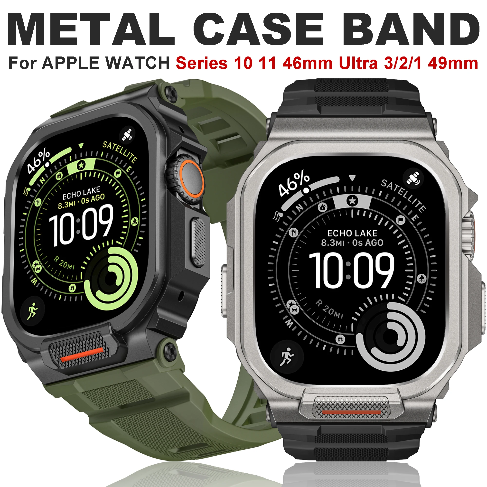 

Case+Strap for Apple Watch Ultra 3 2 49mm Band Accessories Silicone Bracelet+Metal Protective Bumper For iWatch Series10 11 46mm