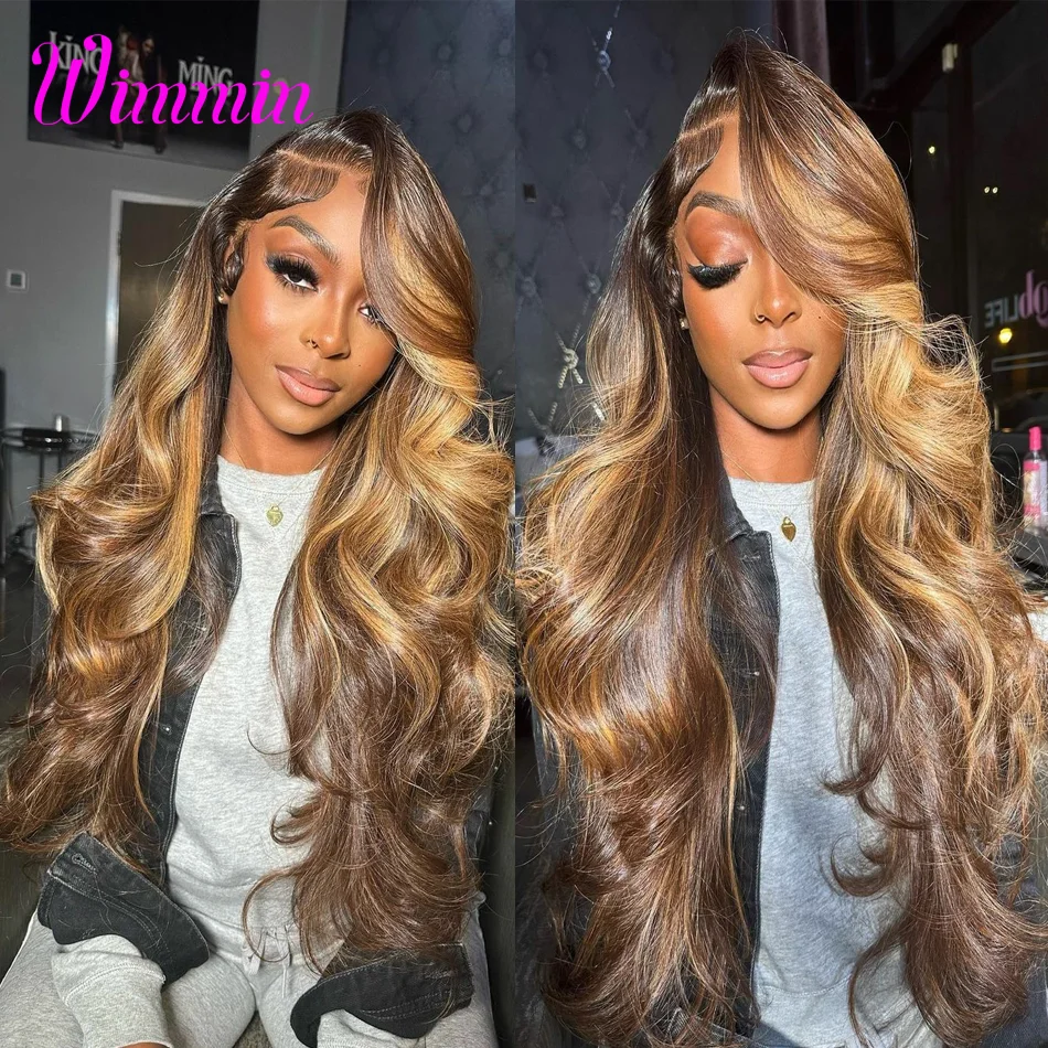 Highlight HD Transparent Lace Front Human Hair Wigs Brazilian Body Wave 4/27 Wig Human Hair 13x4 13x6 HD Lace Frontal Wig