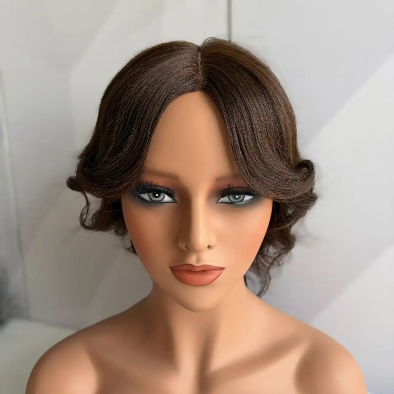 

M2/4 Dark Brown Color Full Hand Tied Short Pixie Cut Wig Silk Base 100% European Human Hair Wigs Women