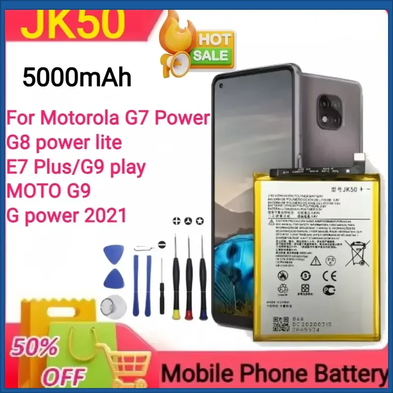 New Battery 5000mAh JK50 for Motorola G7 Power /G8 Power Lite/E7 Plus/G9 Play/MOTO G9/G Power 2021 Mobile Phone Battery+Tools