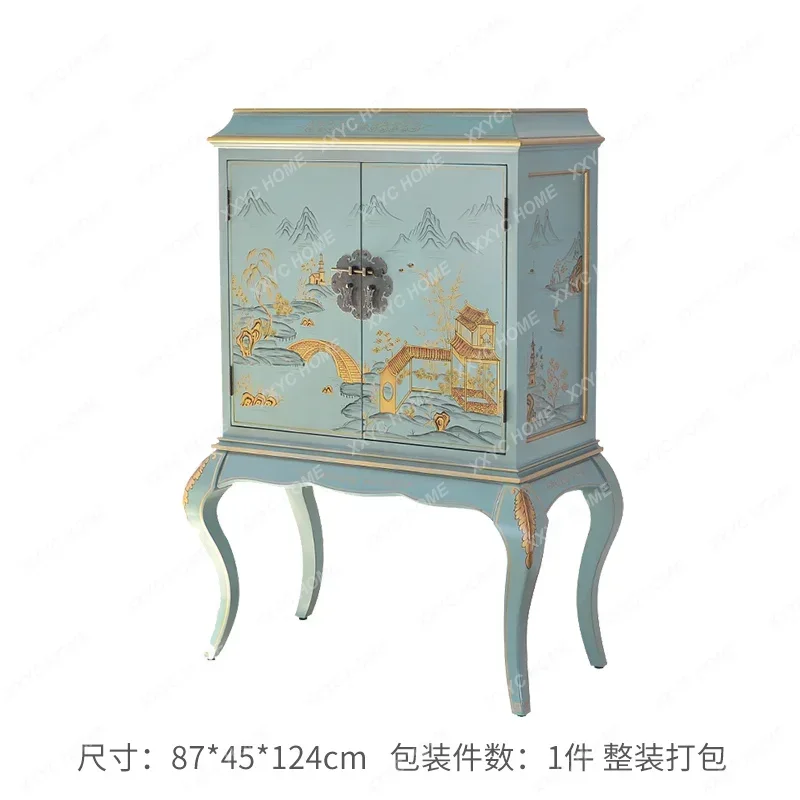 

xzNew Chinese-style solid wood painted porch cabinet, living room decoration, storage, dining side, model room furniture